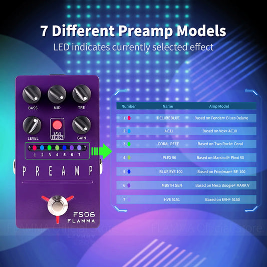 FS06 Digital Guitar Preamp Pedal with 7 Presets