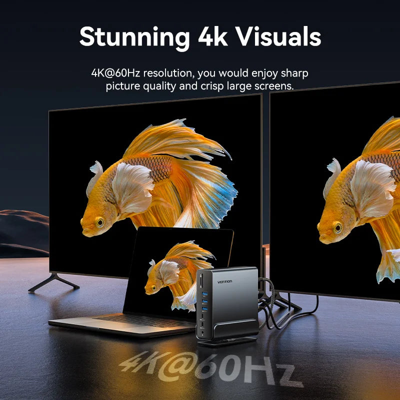 USB-C Hub with Base 15in1 4K 60Hz Triple Monitor Dock