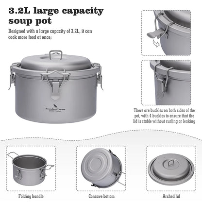 3.2L Titanium Camping Pot Ultralight Outdoor Cooker