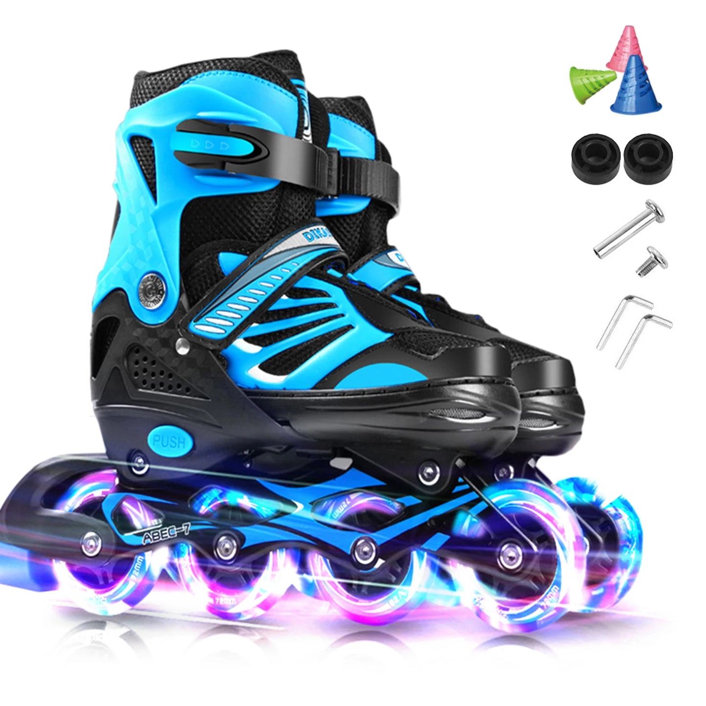 Kids Roller Skates LED Light Up Wheels Adjustable Blue