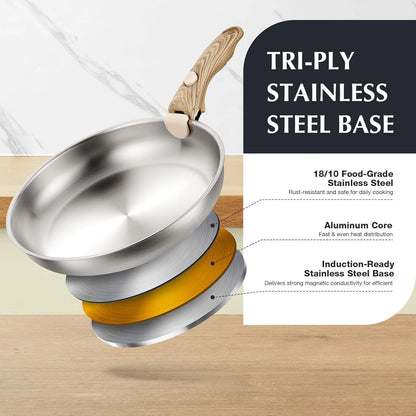 Stainless Steel Frying Pan Set with Removable Handle