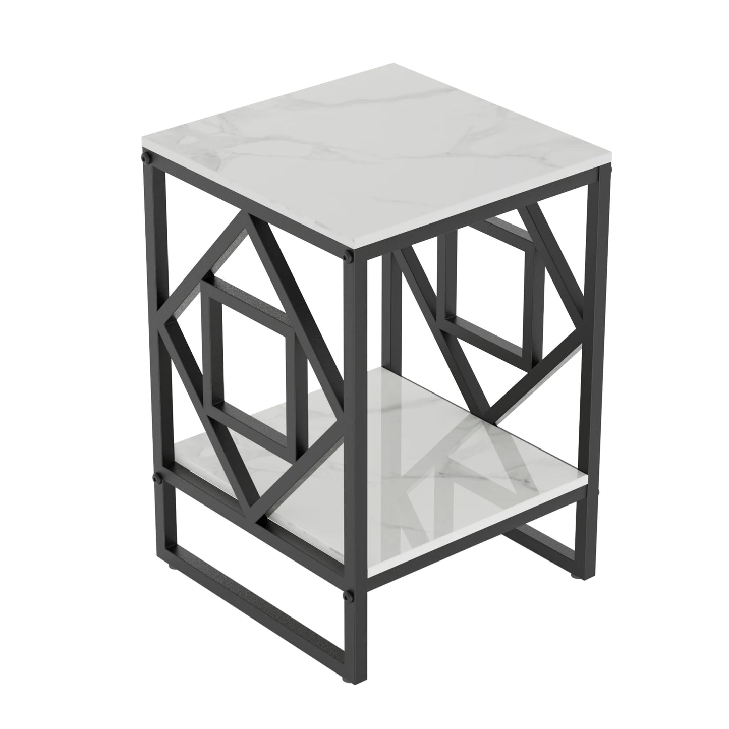 Modern White Marble Side Table with Durable Black Frame