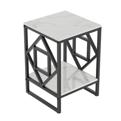 Modern White Marble Side Table with Durable Black Frame