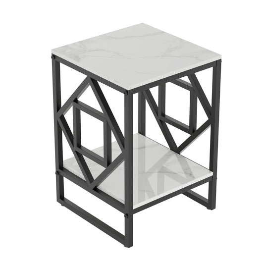 Modern White Marble Side Table with Durable Black Frame
