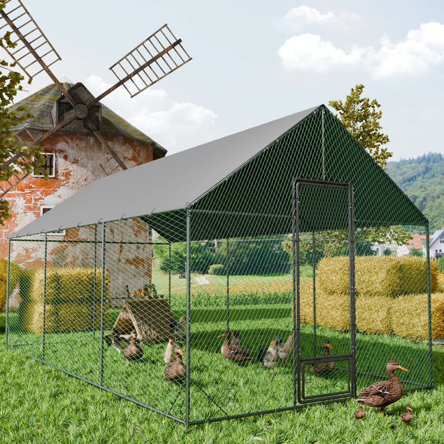Large Outdoor Walk-In Chicken Coop with Roof Cover