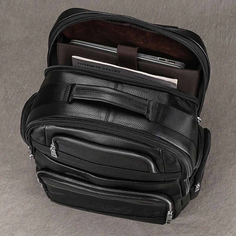 Large Capacity Leather Laptop Backpack with USB Charging