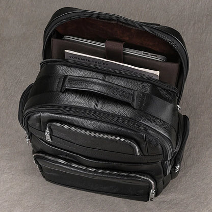 Large Capacity Leather Laptop Backpack with USB Charging