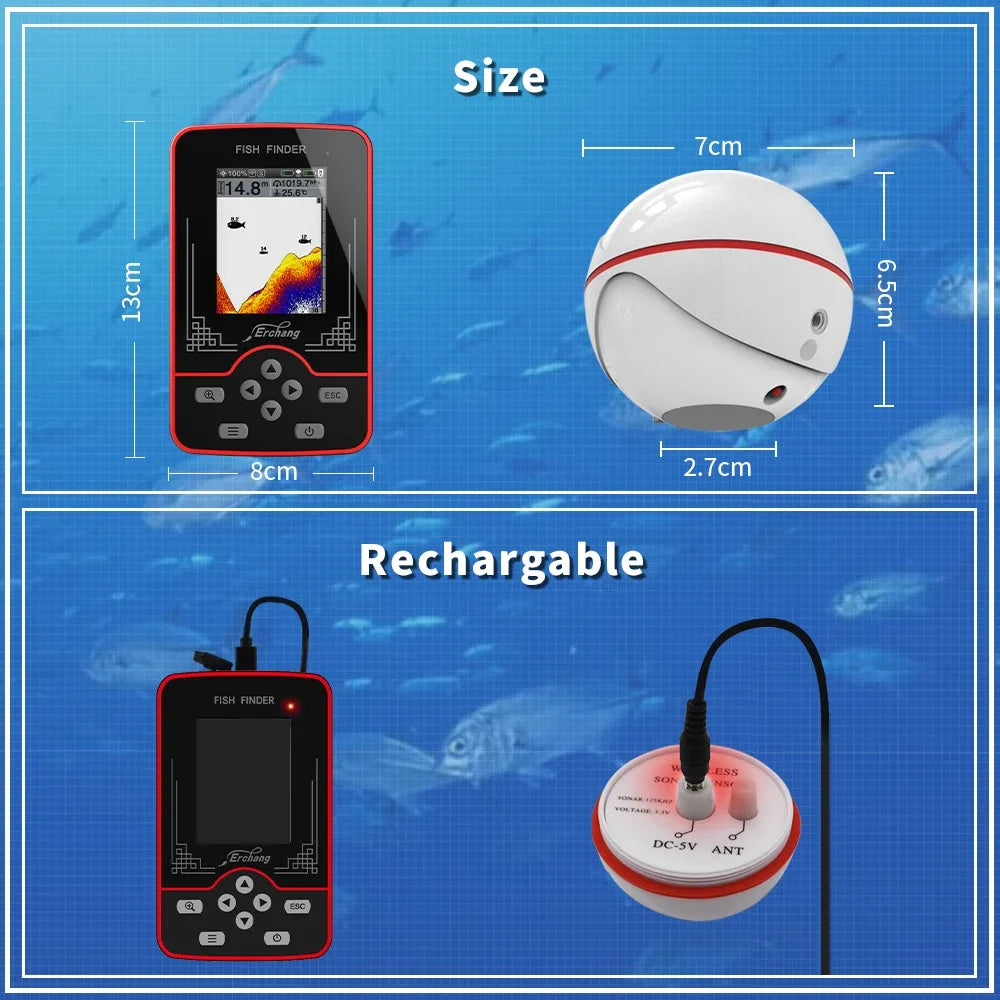 Portable Fish Finder Echo Sounder 197ft Depth Wireless Sonar