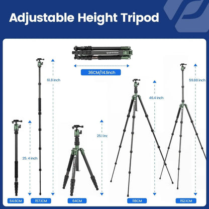 151cm Carbon Fiber Travel Tripod with Detachable Monopod Green