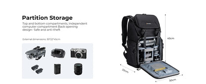 25L Black Camera and Laptop Backpack for DSLR and Mirrorless