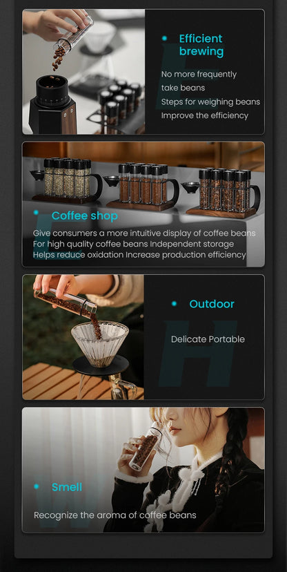 Coffee Bean Cellar Tubes Set with Exhaust Valves and Holder