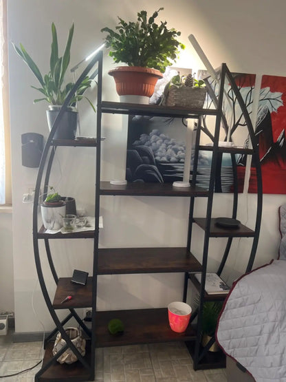 5-Tier Metal and Wood Plant Display Shelf