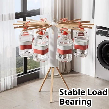 Foldable Wood Finish Laundry Rack Indoor Bedroom Tripod Design