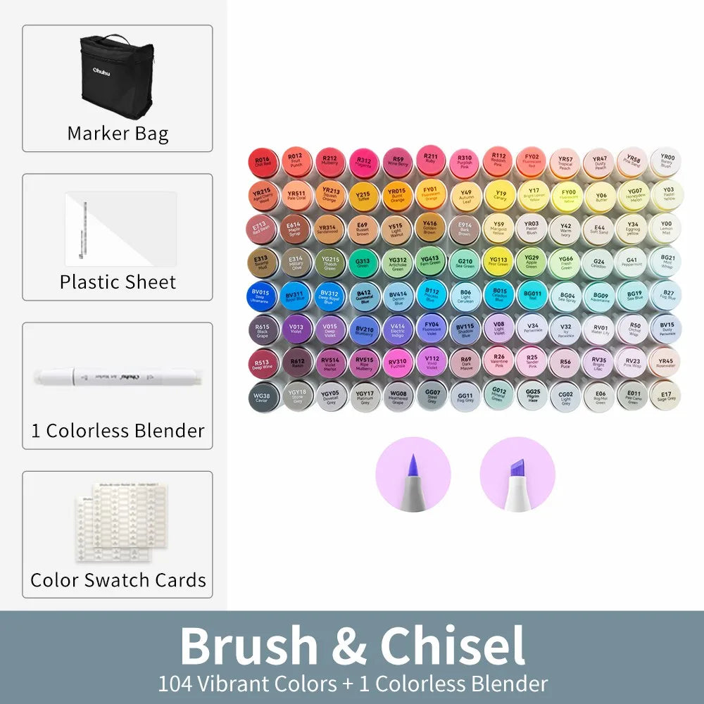 120 Colour Brush Chisel Marker Set Refillable, Smooth and Vibrant