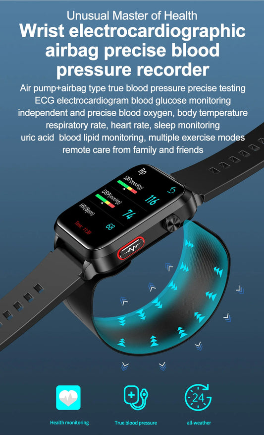 Red Smartwatch with Heart Fat & Uric Acid Monitor