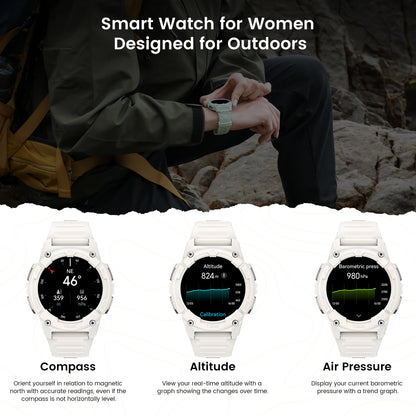 White Digital Smartwatch with Altimeter & Compass