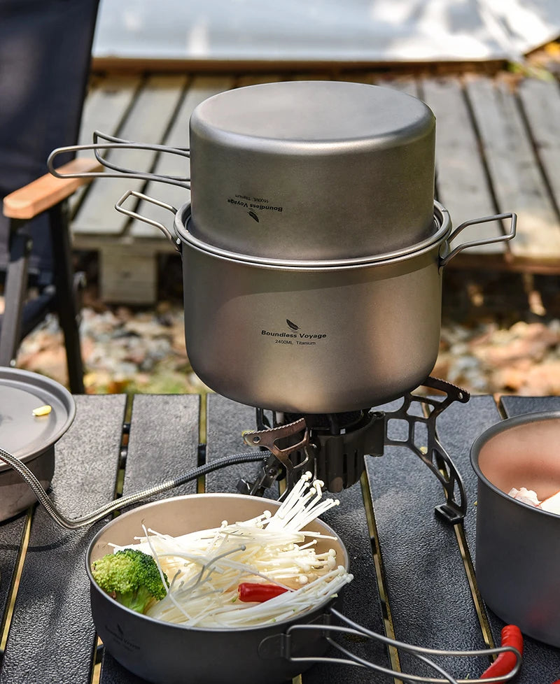 Portable Titanium Cooking Pots for Outdoor Adventures