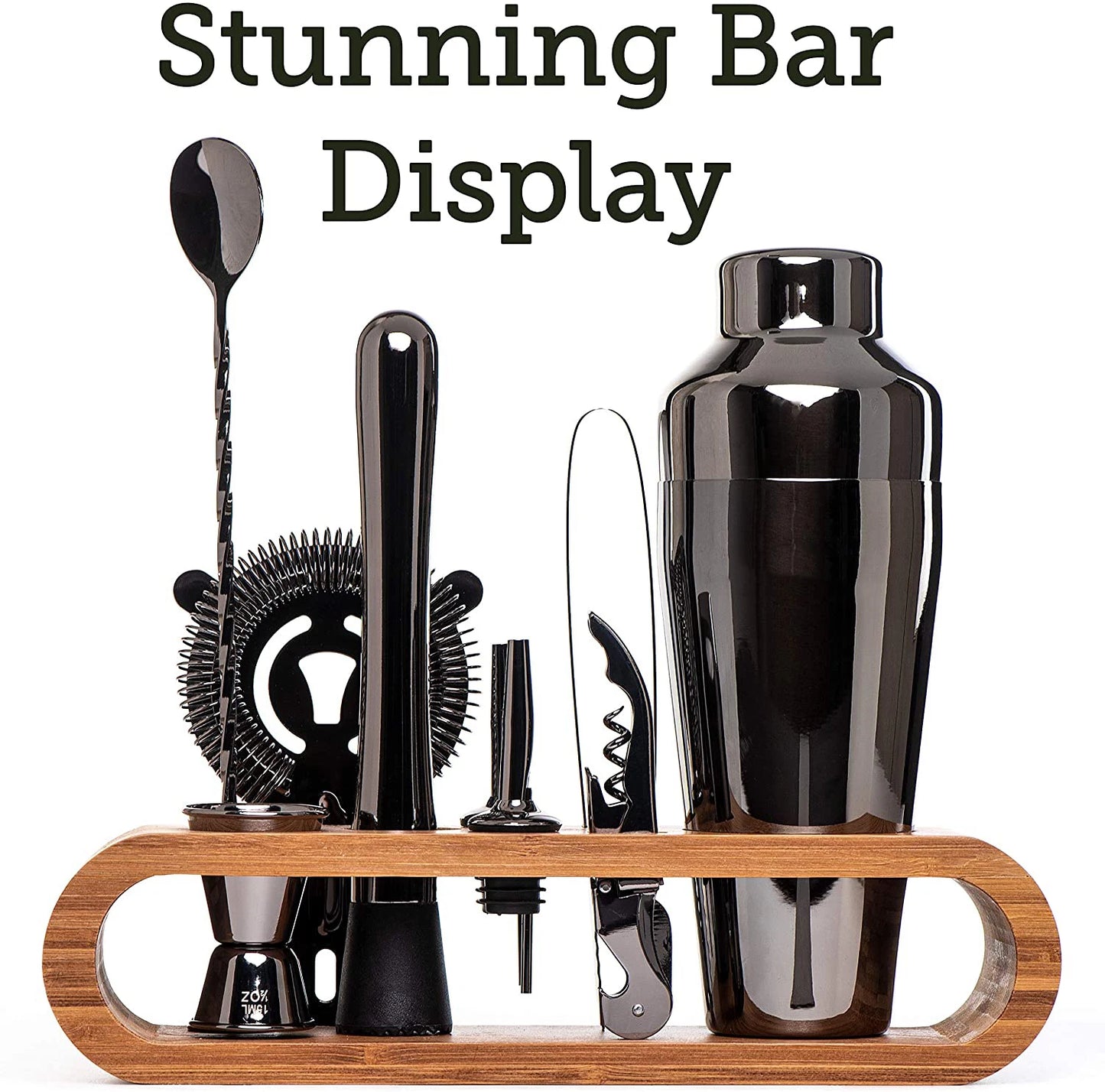 Gunmetal Black Cocktail Shaker Set with Tool Stand