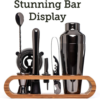 Gunmetal Black Cocktail Shaker Set with Tool Stand