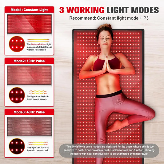 1280 LED Red Infrared Therapy Mat for Full Body Pain Relief