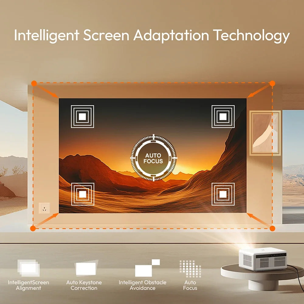 Smart 4K 1080P Projector 1250 ANSI WiFi 6 Auto Focus