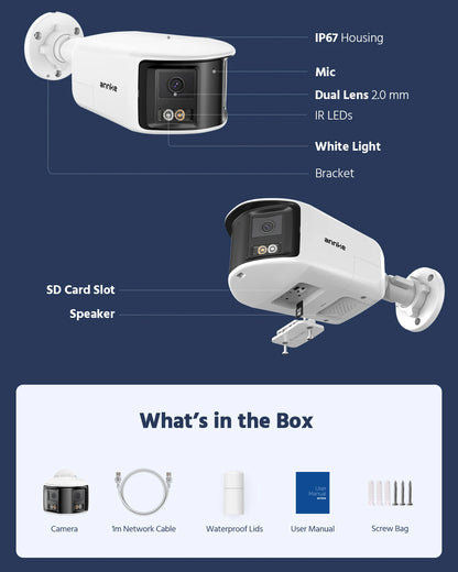 2 Pack 8MP 4K Outdoor Security Cameras with Panoramic View