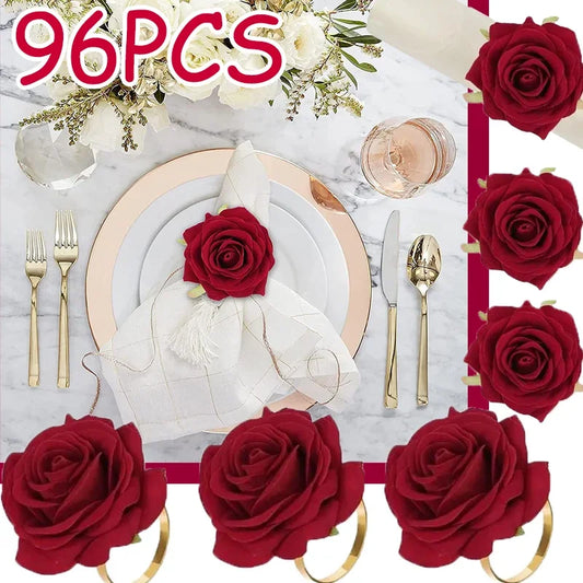 Red Rose Napkin Rings Set 96pcs Event Table Decoration