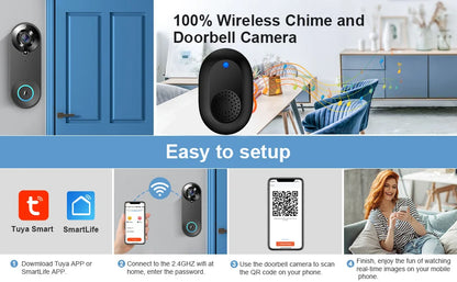 Wireless 1080P Black Doorbell Camera with 64GB Storage