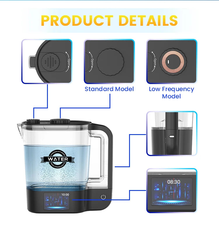 Portable 64oz Hydrogen Water Ionizer Pitcher Generator Machine
