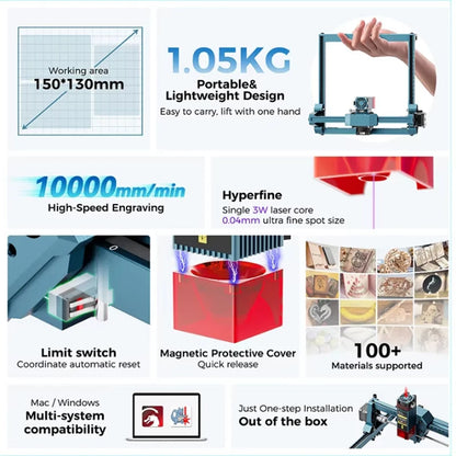 Portable Mini Laser Engraver LightBurn Compatible for Wood and Leather