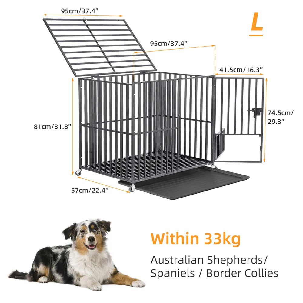 L Dog Playpen with Divider Tray and Lockable Doors
