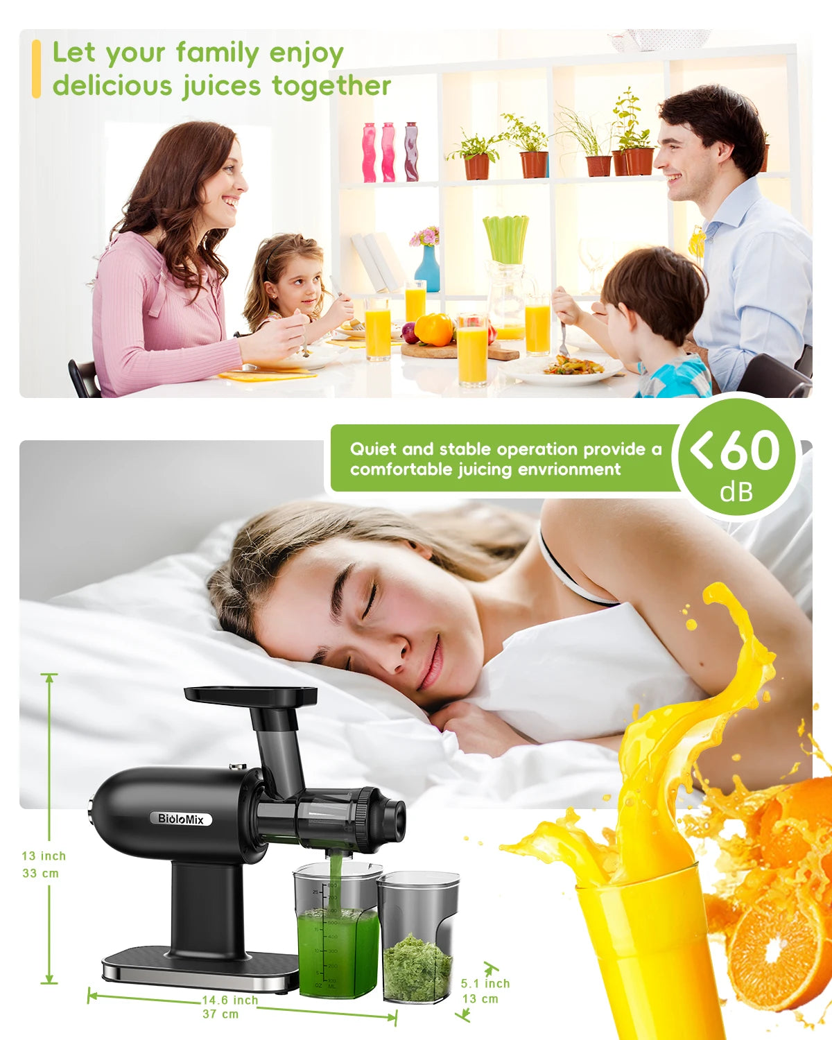 Portable Slow Masticating Juicer Easy Clean with Reverse Function
