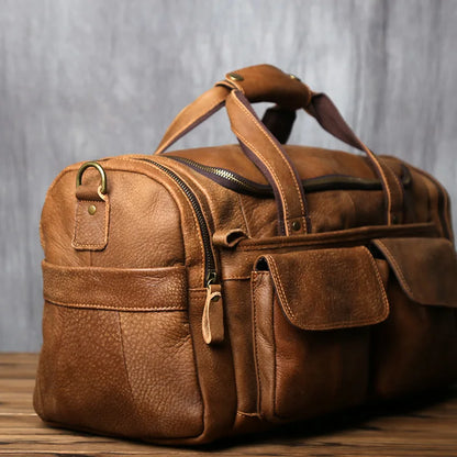 Vintage Brown Leather Laptop Bag Retro Travel Messenger Carry