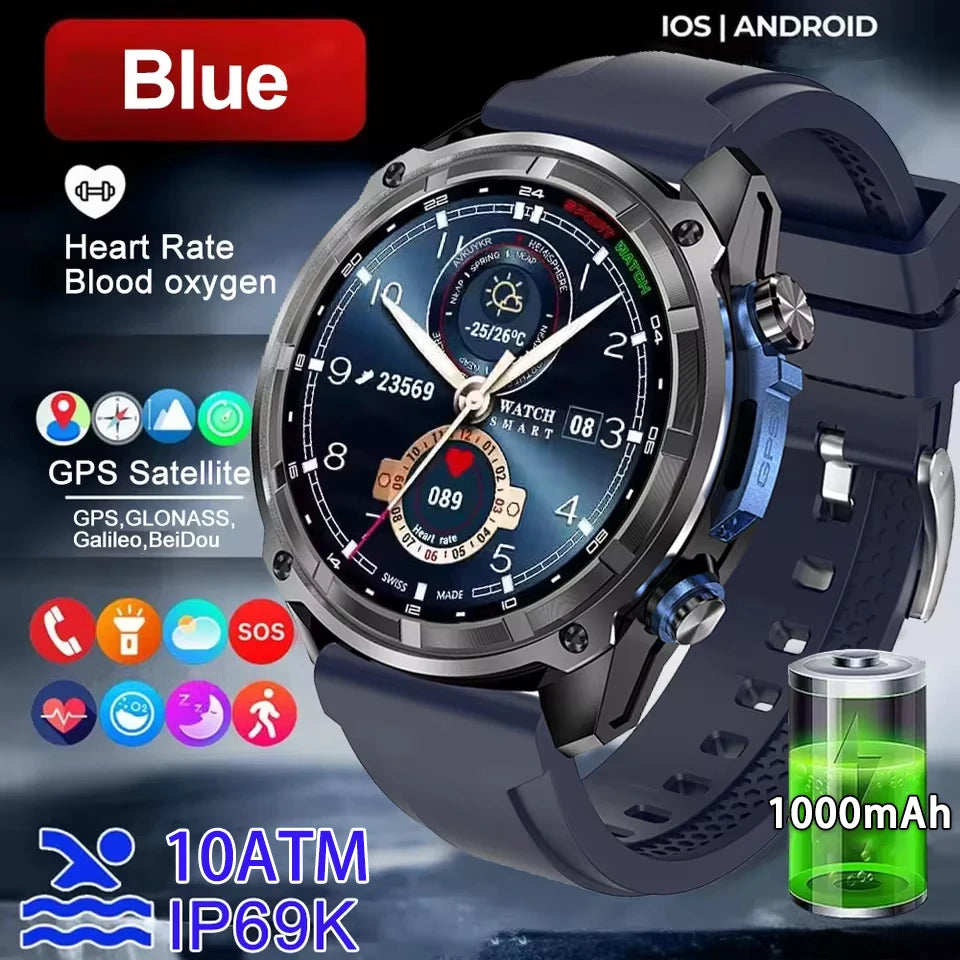 Blue GPS Smart Watch 10ATM Waterproof