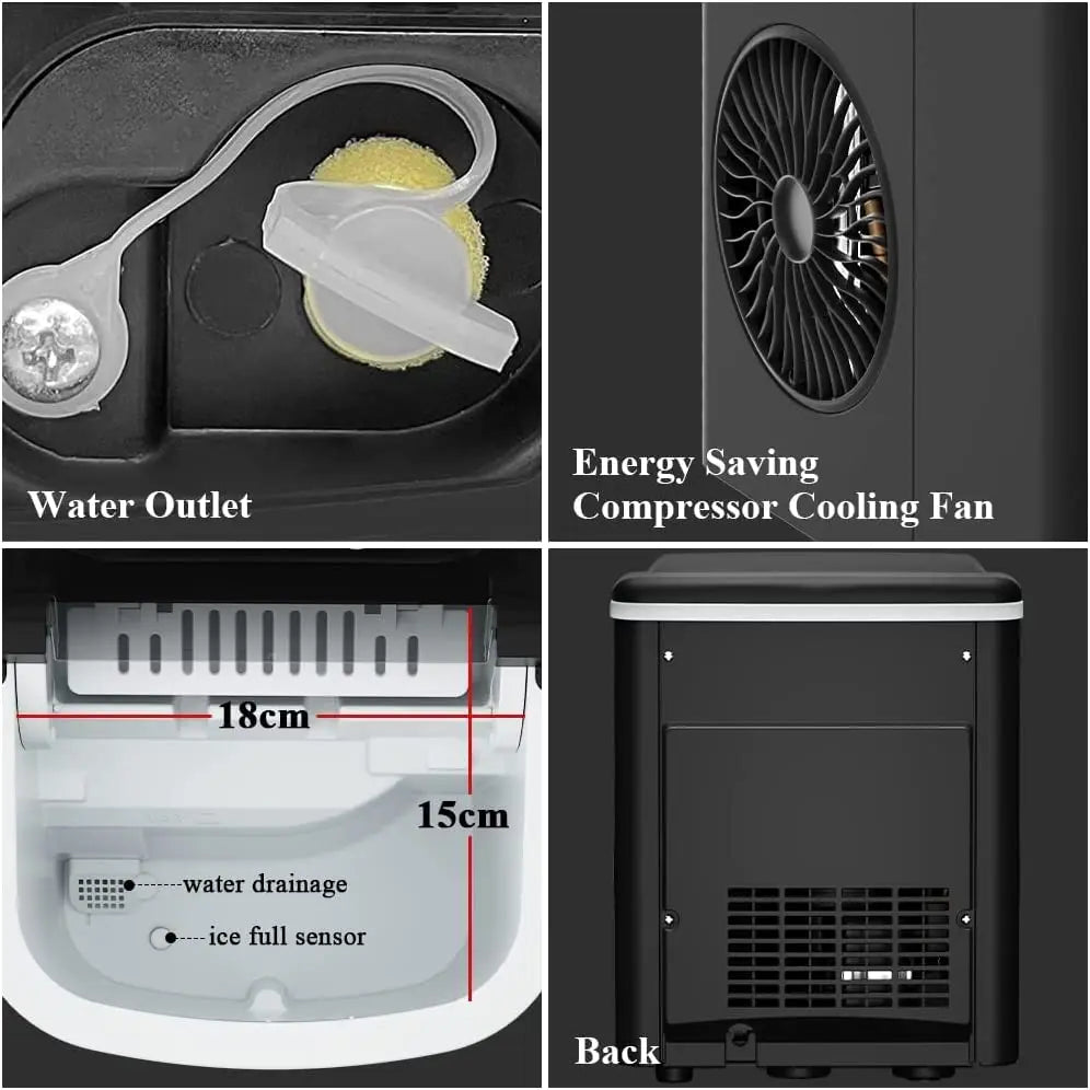 Ice Maker Machine Ice Cube Tray 12KG Bar Countertop Black