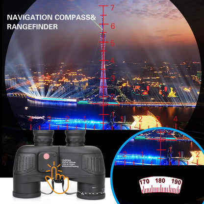 10x50 Marine Binoculars with Compass Rangefinder, IPX7 Waterproof