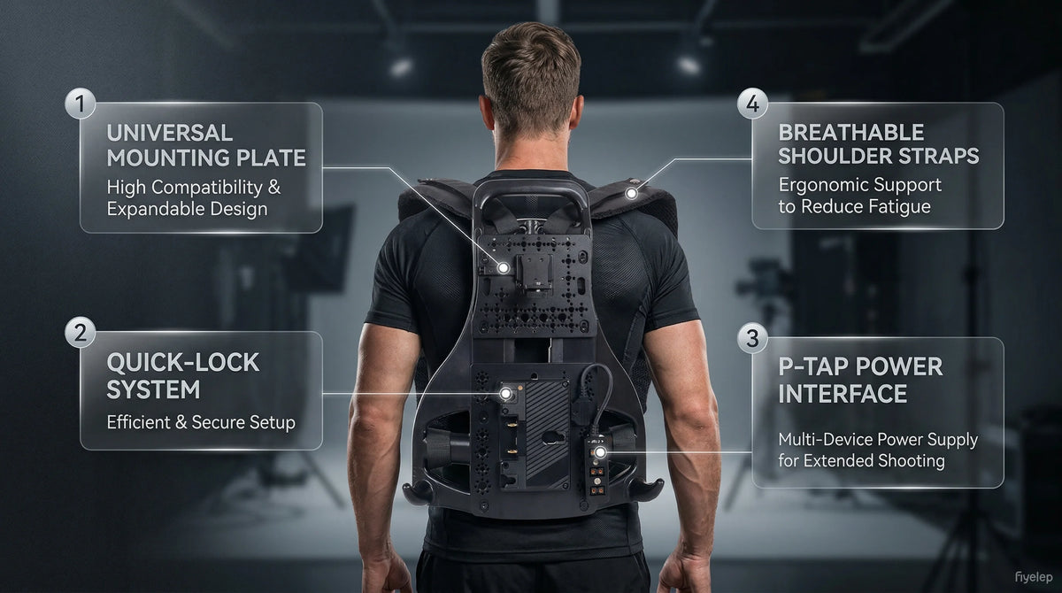 Outdoor Broadcast Camera Vest with V-Mount Support