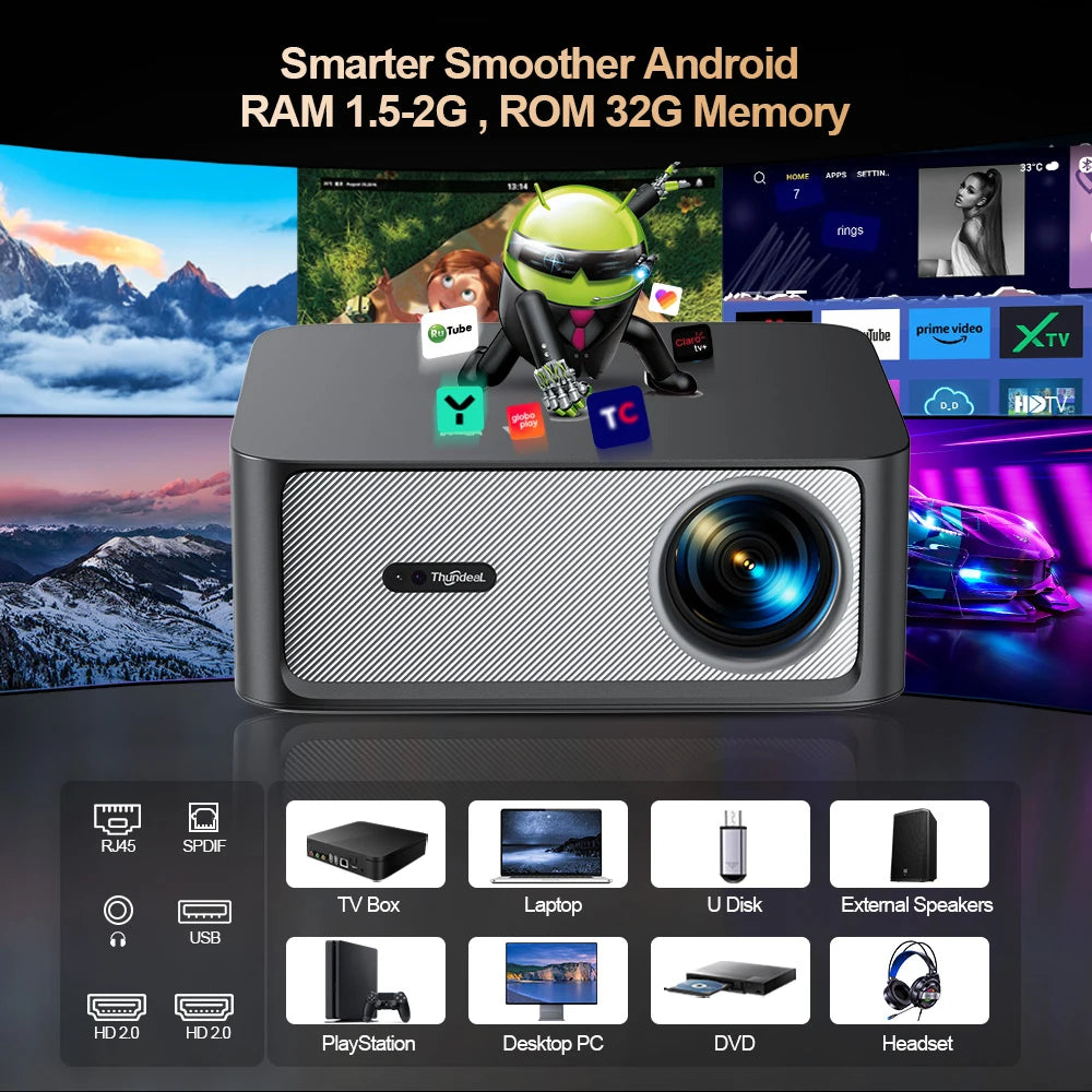 Smart Portable Movie Gaming Projector 4K WiFi Android