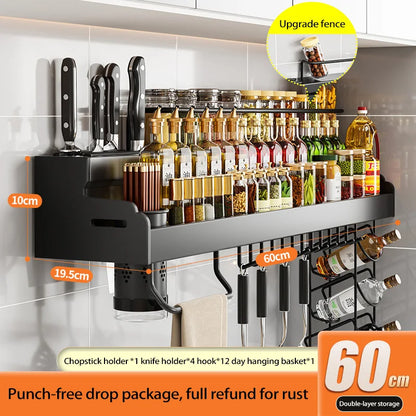 60cm Punch Free Kitchen Storage Shelf with Knife Holder