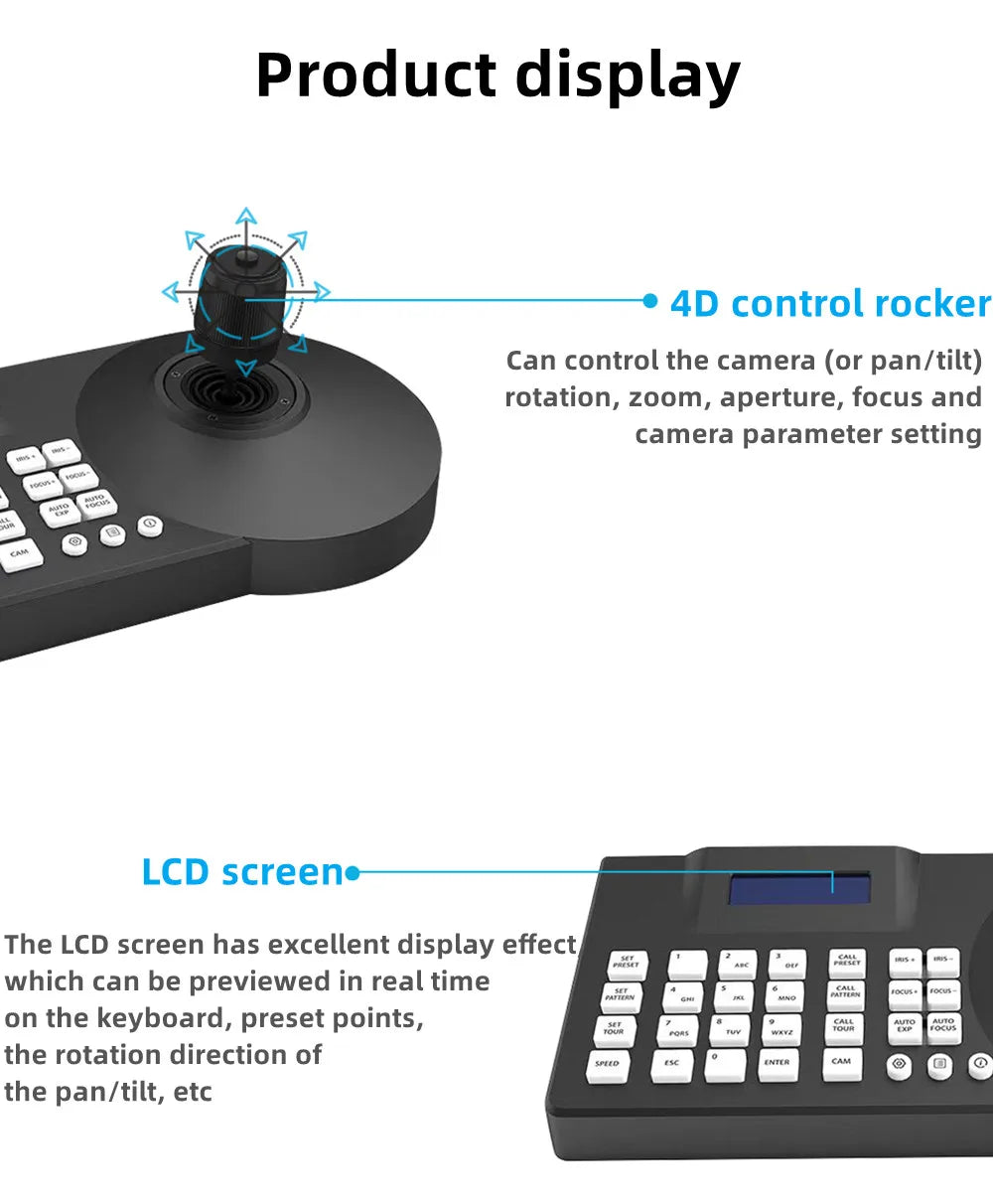 4D PTZ Camera Joystick Controller with LCD Screen