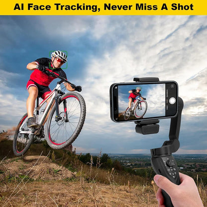 Portable 3-Axis Smartphone Gimbal Stabilizer with AI Tracking and Tripod