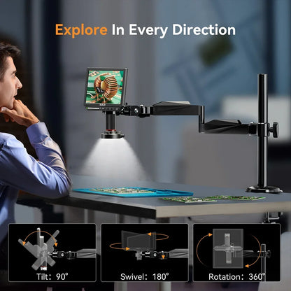 4K Digital Soldering Microscope 2000X with Boom Arm