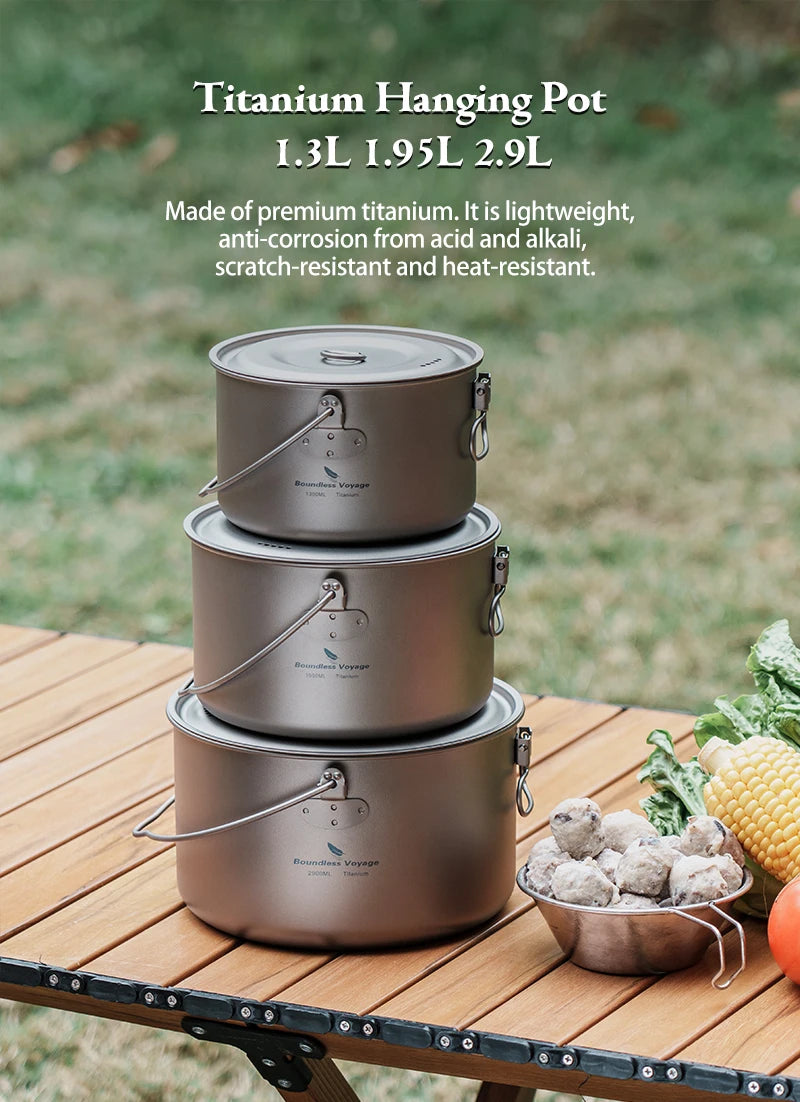 Portable Titanium Cooking Pot Set for Outdoor Camping