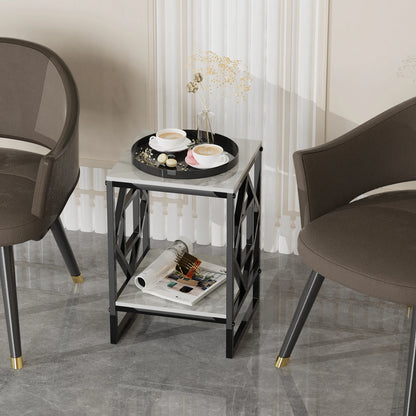 Modern White Marble Side Table with Durable Black Frame