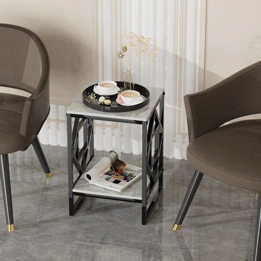 Modern White Marble Side Table with Durable Black Frame