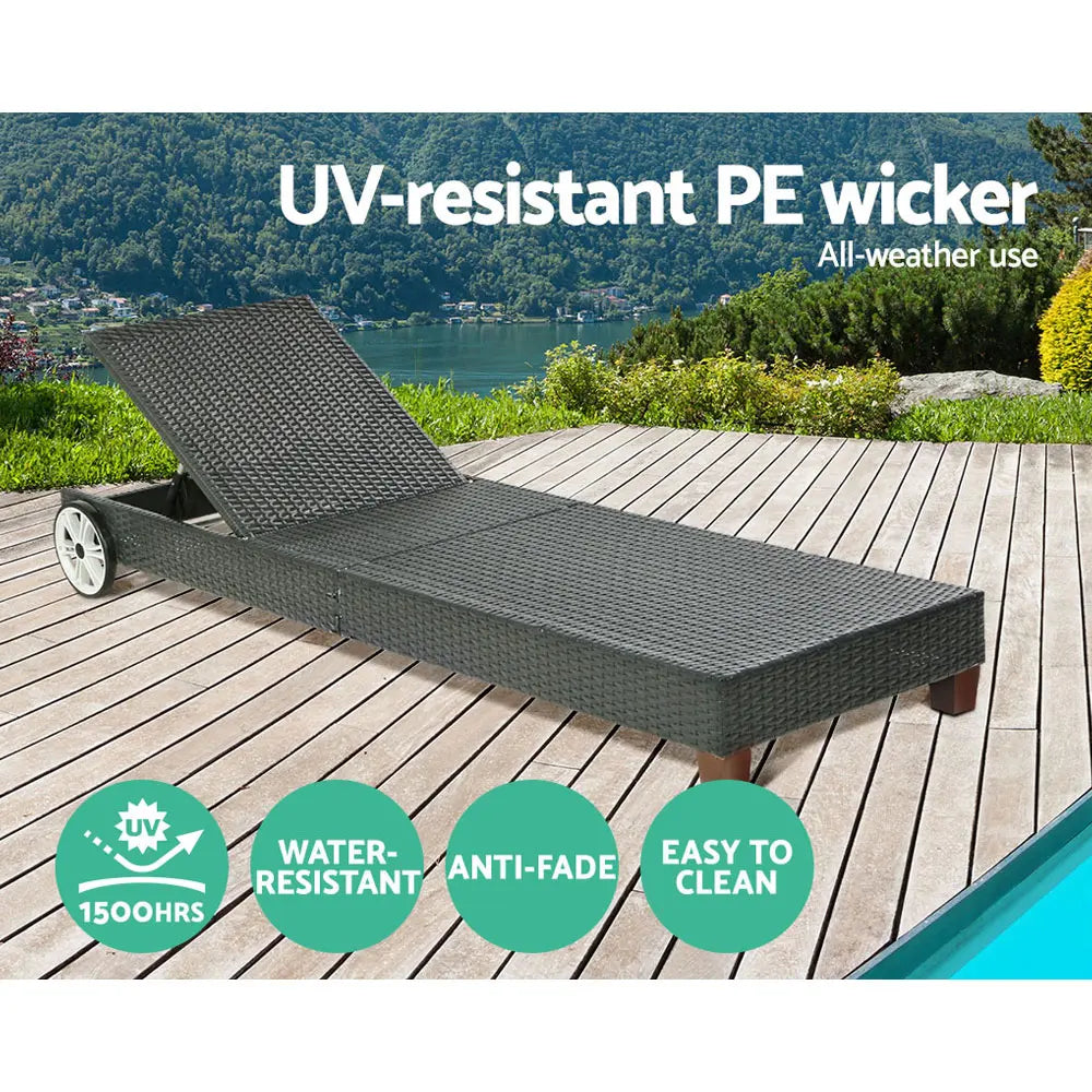 Outdoor Wicker Sun Lounge with Wheels for Patio
