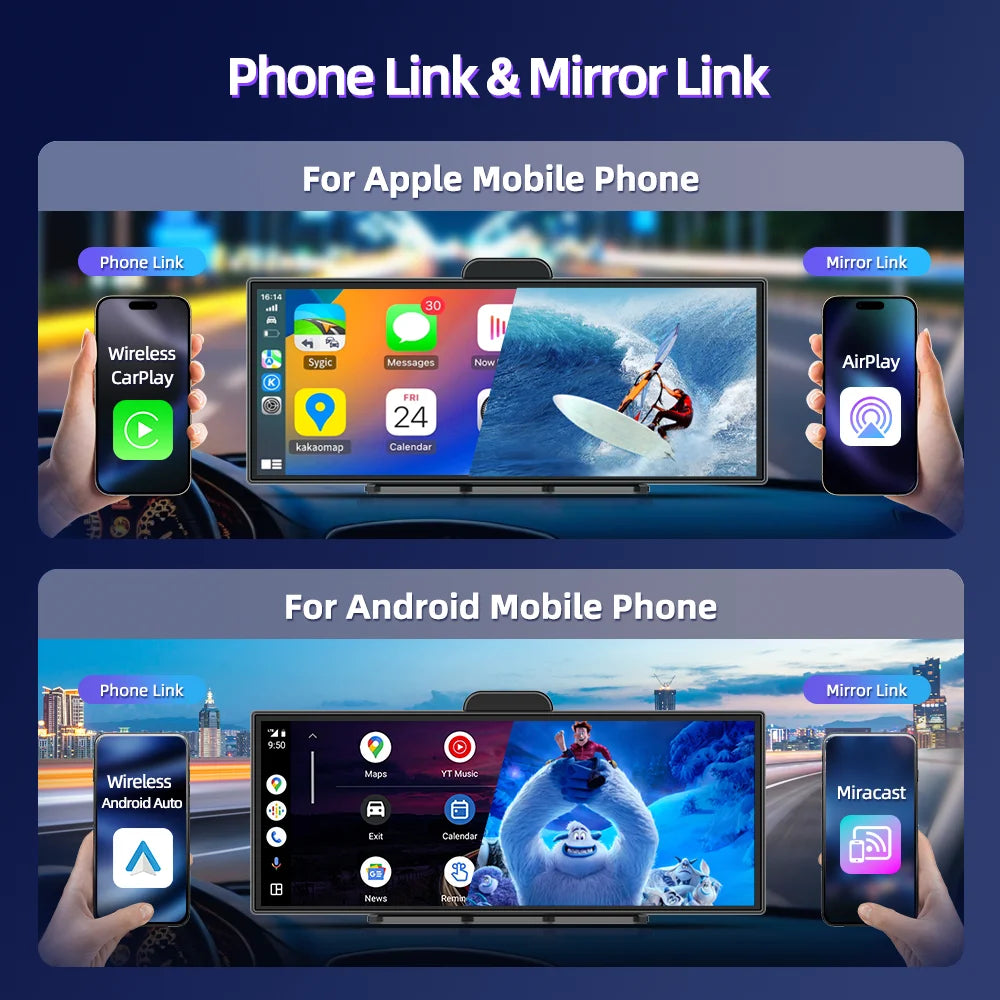 11.4-Inch 4K ADAS Dash Cam with CarPlay & Android Auto