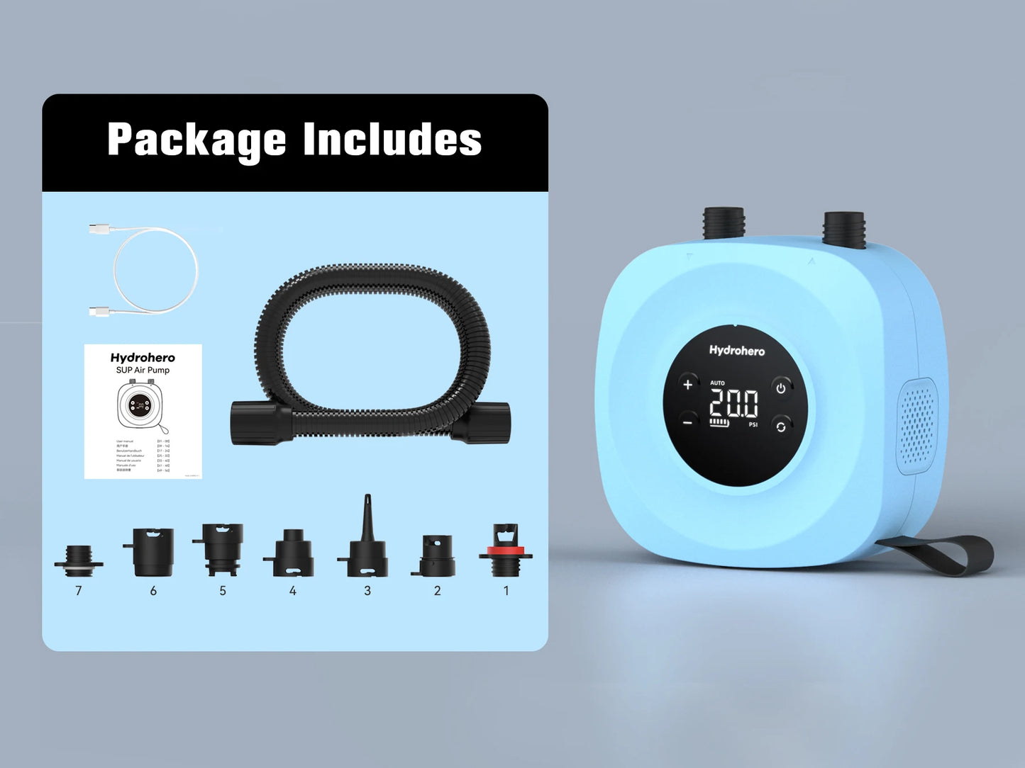 Electric SUP Air Pump 20PSI with Rechargeable Battery