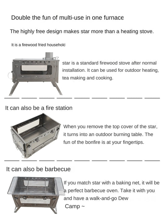 Titanium Alloy Folding Firewood Stove Double Glass 2.5m
