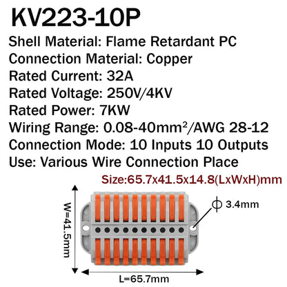 10 Port Push In Wire Connectors 50 Pack